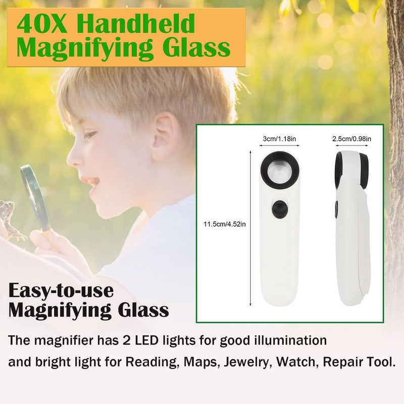 Rongon 40X Handheld Magnifier High Power Hand Held Illuminated Magnifying Glass Jeweler Eye Jewelry Loupe Leather Case for Reading Maps Jewelry Watch Repair Tool - Image 2